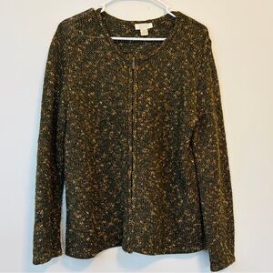 Christopher & Banks olive green and spotted zipper Cardigan